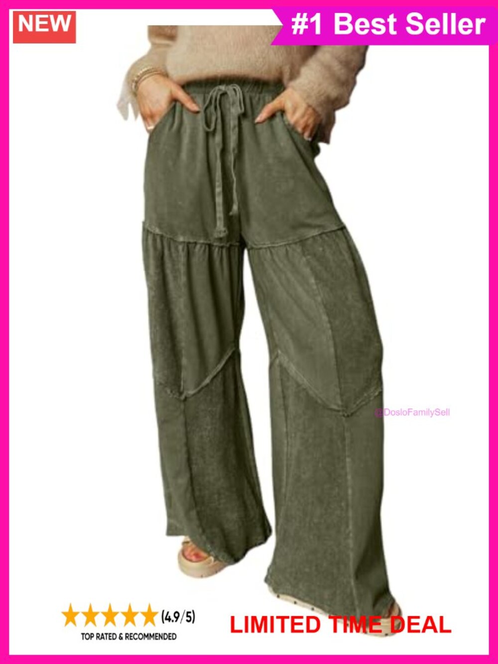 High Waist Wide Leg Trousers Drawstring Pleated Front Casual Pants